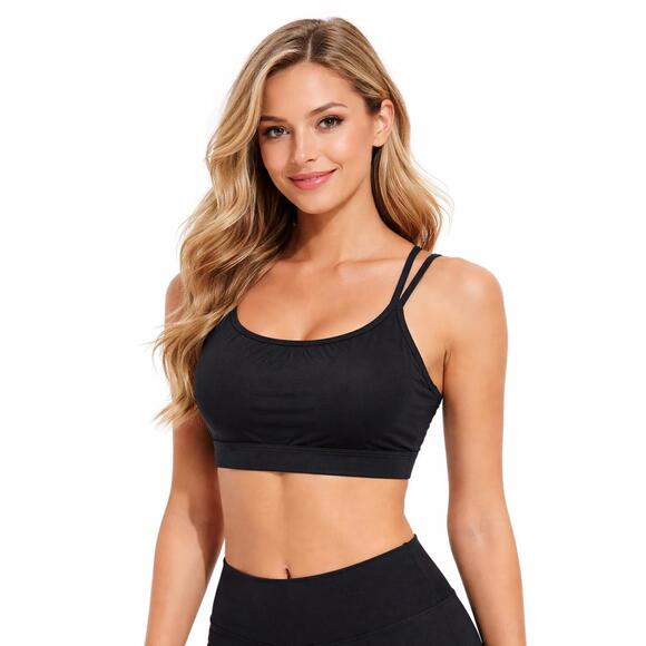 NWT Halara Strappy Back Sports Bra Black Size Medium - Picture 2 of 6